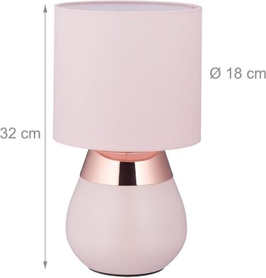 Приліжкова сенсорна лампа Relaxdays, настільна лампа для вітальні та спальні, тканинний абажур, E14, HxD 32x18 см, сенсорна лампа, рожева