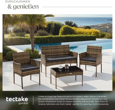 Набір садово-розкладних меблів tectake® з ротангу: банкетка, 2 крісла, столик, подушки, для балкона/тераси