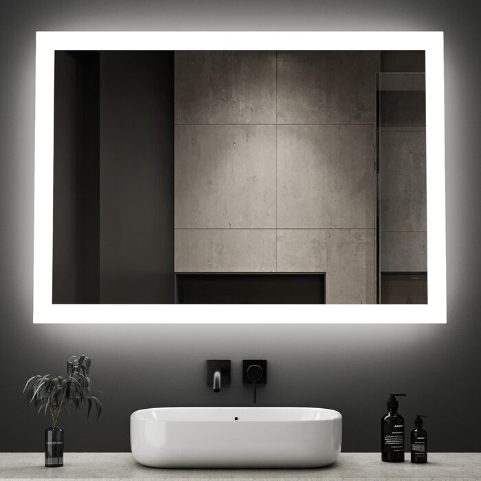 LED дзеркало для ванної кімнати Boromal 40x60 см з підсвічуванням та вимикачем, 6500K, холодний білий світ, Стиль Jb