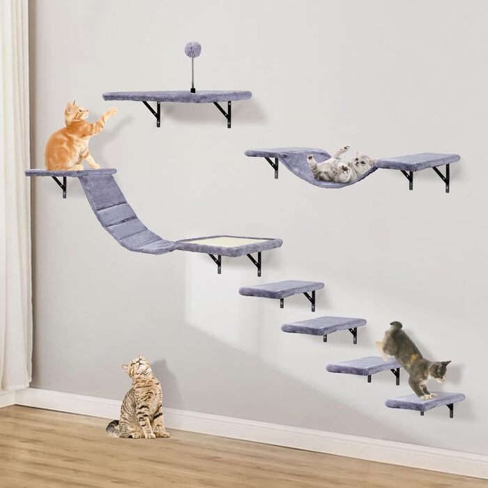 Набір котячої стінки для лазіння з котячими меблями (сірий)