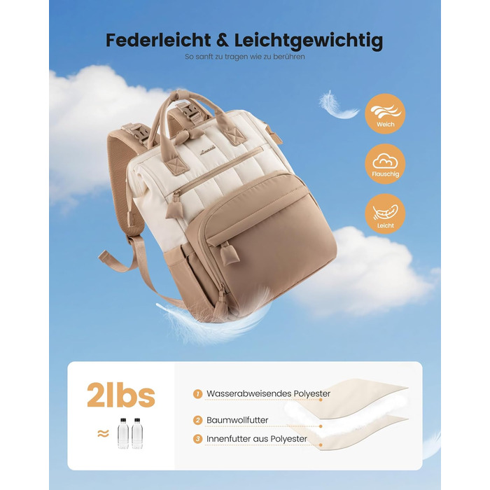 LOVEVOOK Рюкзак-переноска для мами та тата, рюкзак-пеленальник, сумка для підгузків, водонепроникна, з пеленальною підкладкою, з ременями для дитячої коляски, Khaki-beige