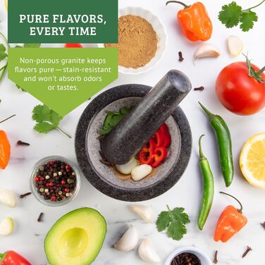 Гранітний ступка з толуштою Morzer – ступка та толуштка для спецій, 16 см, 500 мл