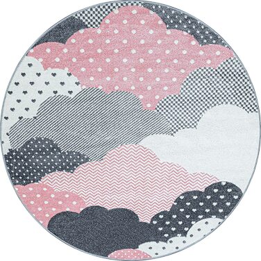 Дитячий килимок з ефектним малюнком у вигляді хмар, прямокутної форми, рожево-сірого кольору, не вимагає особливого догляду, для дитячої, ігрової, дитячої кімнат, Розмір (160 см круглої форми)