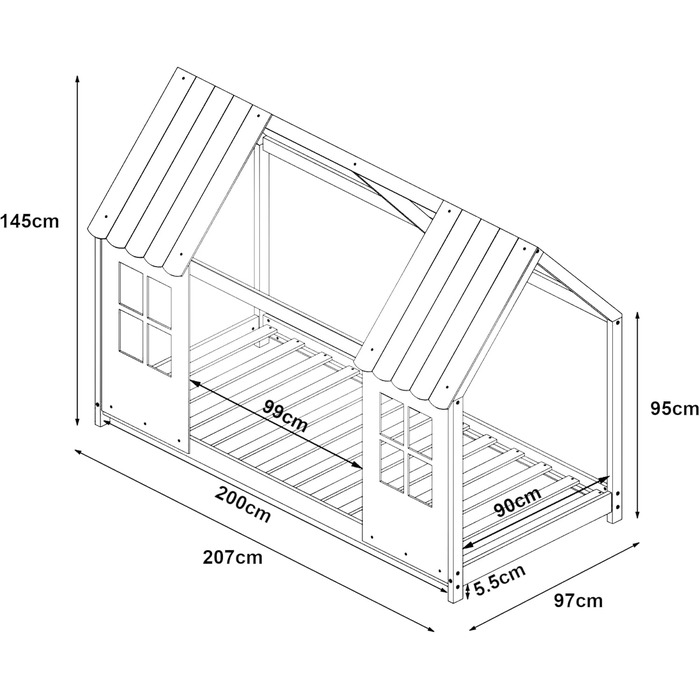 Дитяче ліжко Tostedt en.casa: ліжко-будиночок, ліжко для підлітків, ліжко-ігровий будиночок, напіввідкритий дизайн, ліжко Монтессорі з масиву сосни, 120x200 см, рожево-біле