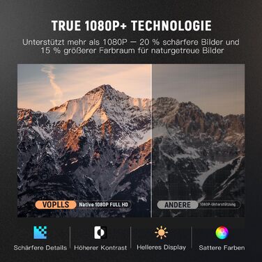 Проектор VOPLLS B-21000L 4K з автофокусом та корекцією трапецеїдальних спотворень, 28000 люмен, WiFi6, Bluetooth, Dolby Audio, Full HD 1080P, для дому та вулиці