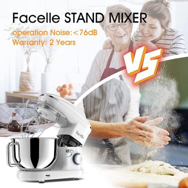 Кухонна машина Facelle 1500W з нержавіючою чашею 6.2 л, 6 швидкостей, міксер для тіста, планетарний міксер