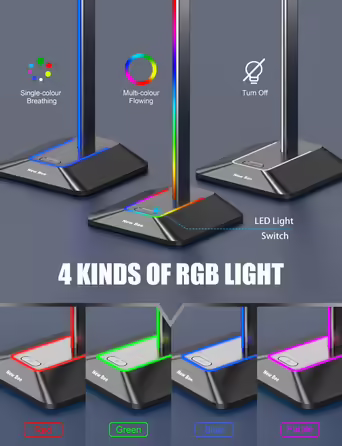 Підставка для навушників New Bee з RGB підсвіткою, USB Type-C зарядкою та передачею даних, універсальний тримач для геймерських навушників, чорний