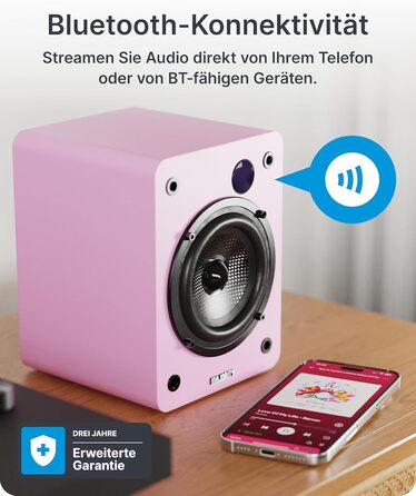Активні Hi-Fi колонки Majority D50X 2.0, 60 Вт, Bluetooth 5.3, HDMI ARC, AUX, вуглецевий диффузор, для ПК та студії (Рожеві)