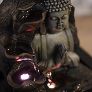 Джерело Zen'Light Zimmerbrunnen з Буддою та LED-підсвіткою - Сучасна декор для медитації та релаксації, Фен-Шуй, 26 см, горіх