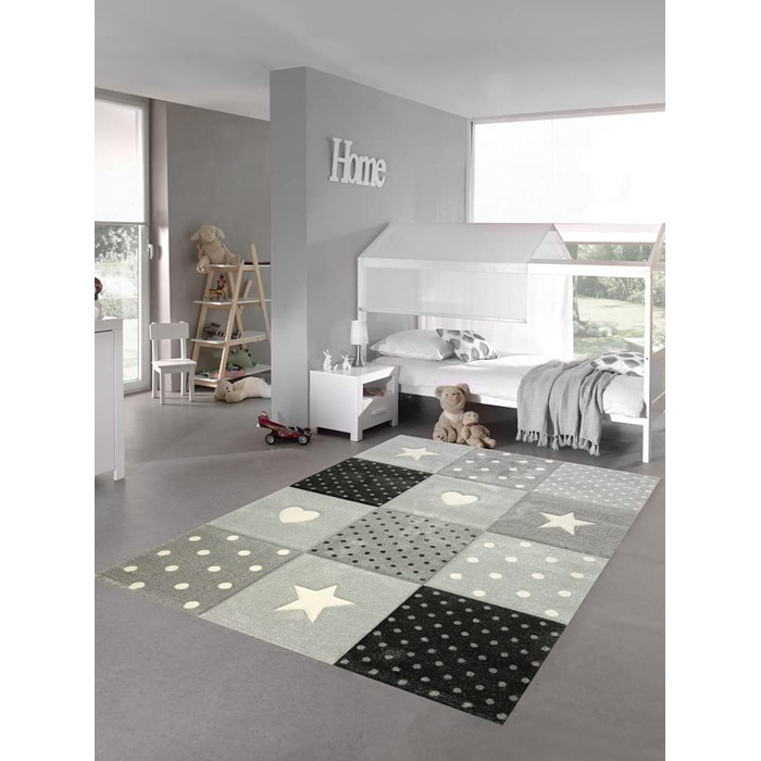 Килим-мрія для дитячої кімнати, ігровий килим і дитячий килим, дизайн у вигляді зірочок у формі серця, рожевий, білий, сірий Розмір (140x200 см, чорний, сірий)