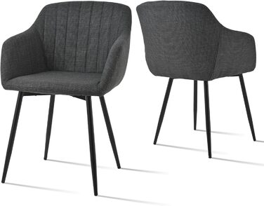 Набір обідніх стільців з підлокітниками, 2 шт., чорно-сірий. М'яке сидіння з поліестеру для кухні, вітальні, спальні