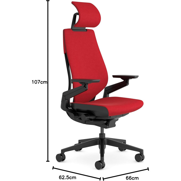 Ергономічне офісне крісло Steelcase Gesure, підлокітники 360, 3D жива спинка, підголівник (червоний)