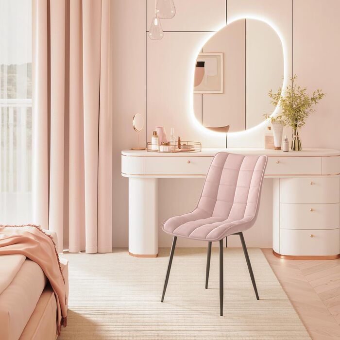 Набір обідніх стільців WOLTU, 8 шт., рожеві, для кухні, вітальні, їдальні, м'яке сидіння з велюру, металеві ніжки, до 150 кг
