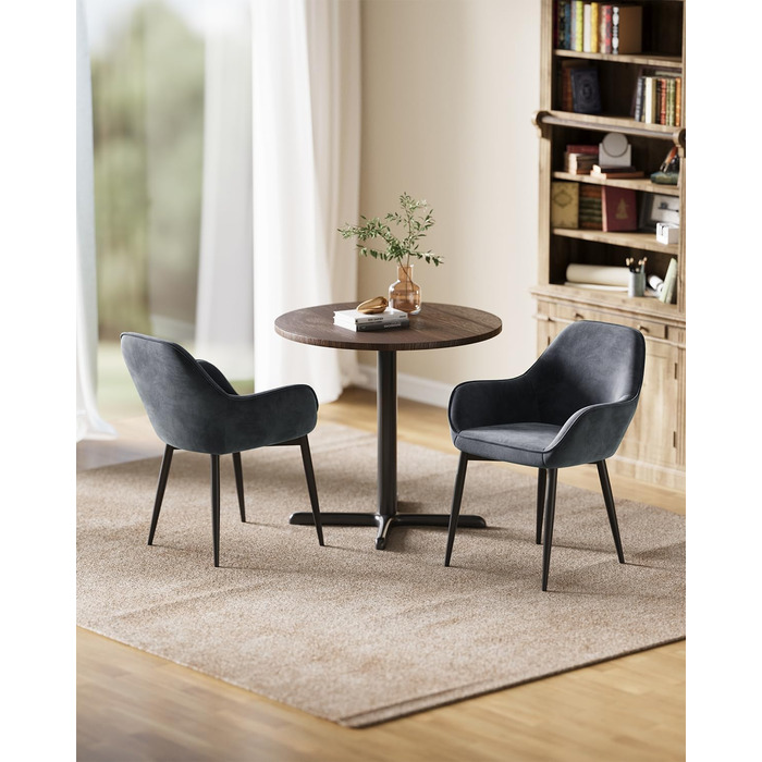 Крісла ELUCHANG для їдальні (4 шт.) з підлокітниками, м'які, з велюру, до 120 кг, для кухні, вітальні, їдальні, темно-сірий колір