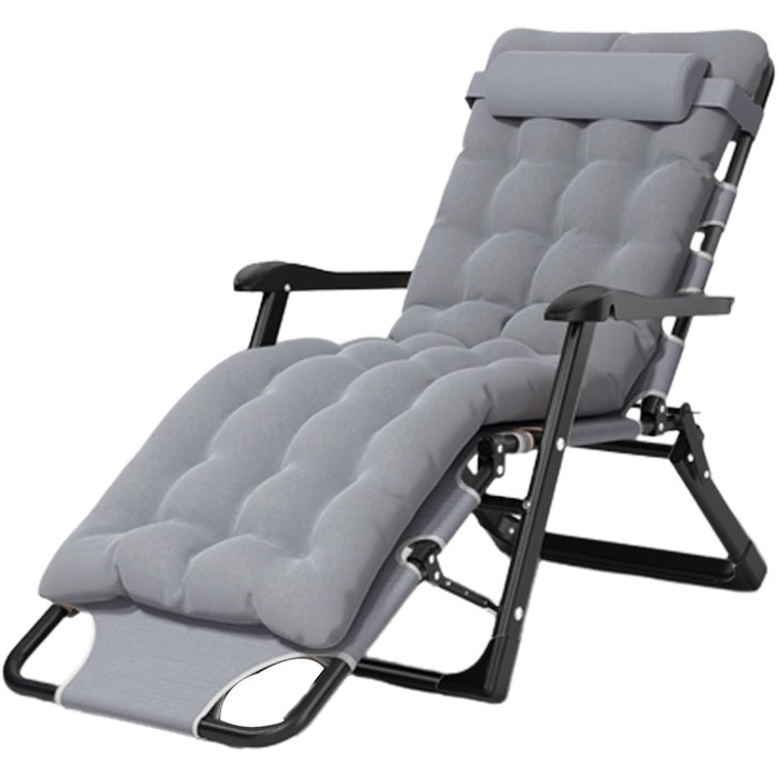 Шезлонг для відпочинку на відкритому повітрі: садова лежанка, сонцезахисний шезлонг, лежак для офісу, складане ліжко. З кулірним та дихаючим матеріалом, регулювання кута нахилу. Колір: Сірий (96*63*12 см, подушка з сірого перламутрового пінополістиролу)