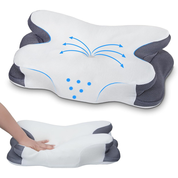Подушка для шиї Enighs для зняття напруги, подушка з memory foam, ергономічна подушка для шиї для тих, хто спить на боці, спині та животі з охолоджуючими чохлами 63*38*13.5/10 см