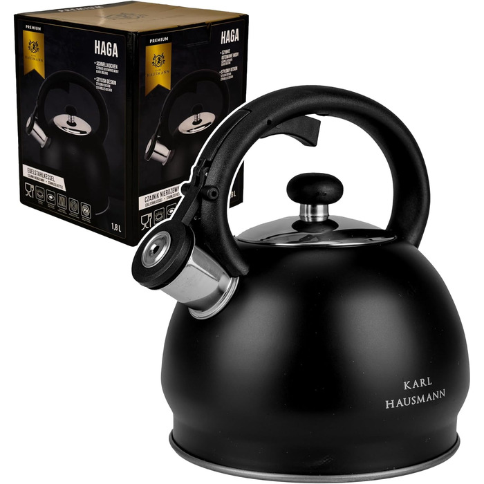 Чайник електричний індукційний 1.8L чорний з авто-свистком - Edelstahl, для плити, газової плити, електроплити, чайник-свисток, чайник-заварник