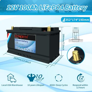 Літієва батарея 12V 100Ah LiFePO4 із захистом BMS для сонячної системи, ехолота, автофургону, кемпінгу