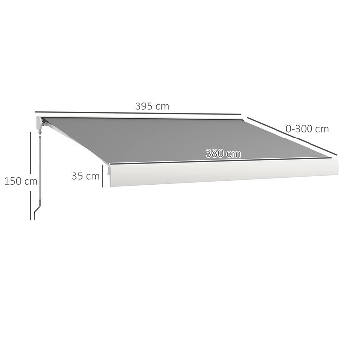 Електричний тент Outsunny Folding Arm 4 м з ручним рукояткою та дистанційним керуванням, балконний тент для захисту від сонця настінний монтаж Alu Light Grey