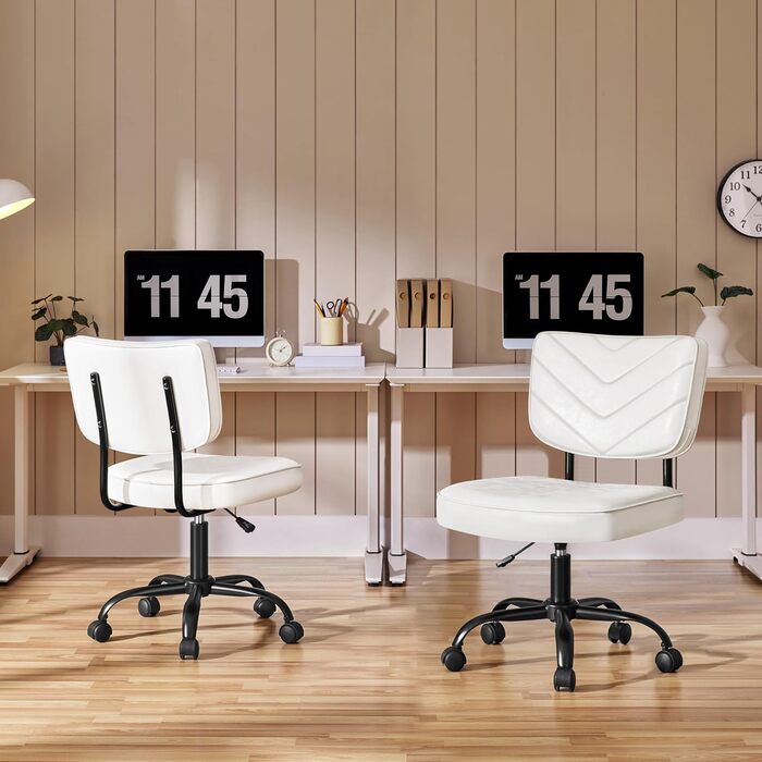 Крісло офісне Yaheetech з регульованою висотою сидіння, обертається на 360°, штучна шкіра, з роликами для офісу/вітальні, біле