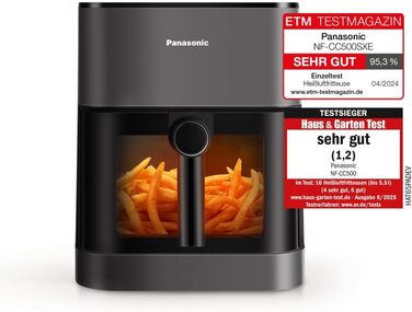 Фритюрниця повітряна Panasonic NF-CC500SXE, 5 л, з вікном, 80–200 °C, 11 програм, LCD-дисплей, покриття антипригарне, сірий матовий, ETM Award 2024