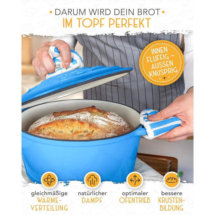 Форма для випікання хліба з чавуну з кришкою Krustenzauber - 28 см, 4.7л, блакитна