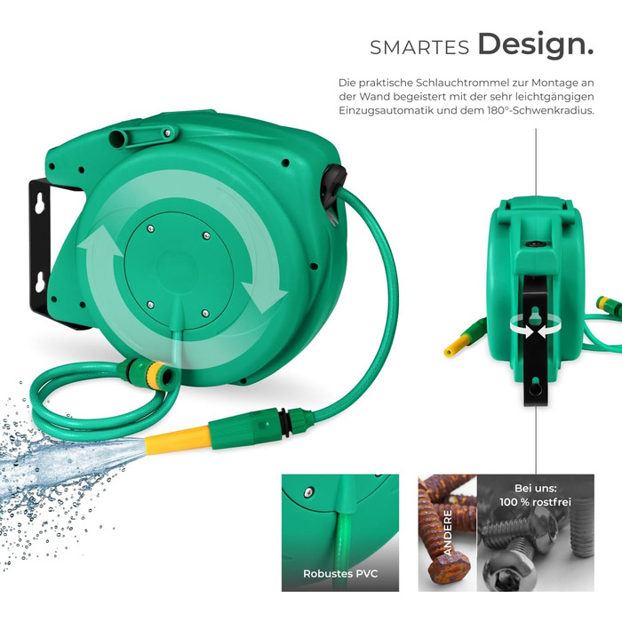 Шланговий барабан Tectake® для стіни, 1/2 дюйма, 10 м, з автозмотуванням. Шланг садовий, котушка для шланга, барабан для поливу, розпилювач.