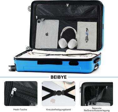 Набір валіз Beibye з жорстким корпусом (55/66/76 см) з кодовим замком та 4 колесами