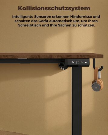Регульований по висоті письмовий стіл 120x60 см з пам'яттю на 2 режими, стіл для домашнього офісу та геймінгу, колір вінтажний коричневий