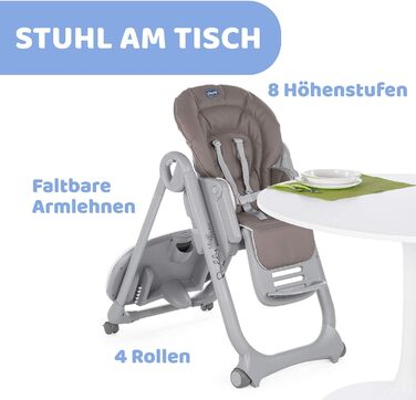 Високий стільчик Chicco Polly Magic Relax з іграшковим центром та зменшувачем для новонароджених, 8 положень по висоті, 4 колеса, Made in Italy