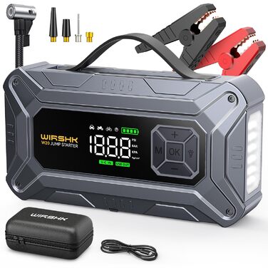 Портативний пусковий пристрій 8000A з повітряним компресором 160 PSI для бензинових та дизельних двигунів (до 10л), з дисплеєм та аварійною світлодіодною лампою