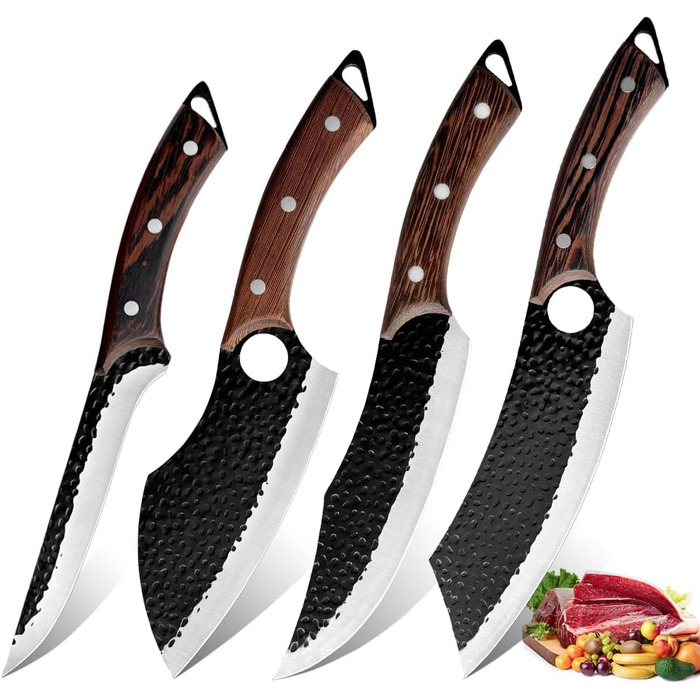 Набір кухонних ножів (2 шт) ручної роботи, японський гострий ніж для дому, з шкіряними піхвами