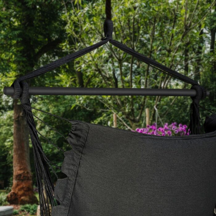 Підвісне крісло-гойдалка з подушкою 100x130x75 см, до 150 кг, для саду та дому, чорне