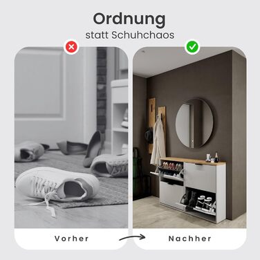 Взуттєва шафа Planetmöbel, вузька, з 6 полицями, 60 x 23 x 118 см, біло-сіра