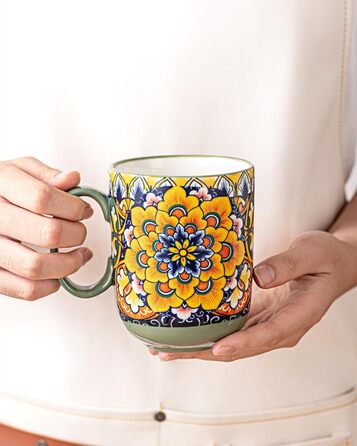 Набір кавових чашок Henten Home з порцеляни, 6 шт., 250 мл, ручної роботи, для 6 осіб (250 мл чашки, 400 мл підставки)