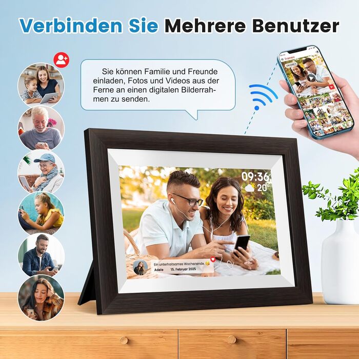 Цифровий фоторамка Mejasg 10.1 дюйма з Wi-Fi, 32GB, IPS сенсорний екран, автоповорот, для фото та відео, з дерева