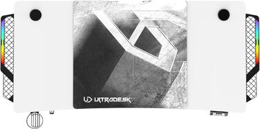 ULTRADESK Стол для роботи та геймінгу з регулюванням висоти - електричний, 140x68 см, з підсвічуванням RGB, XL-килимок для миші, білий