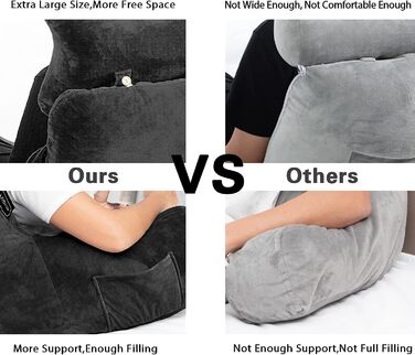 Підкова для читання з підголовником та підлокітником, сіра, XL | Підкова для читання, подушка для відпочинку, підлокітник для ліжка, дивана, підлоги