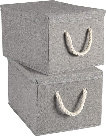 Високоякісна коробка для зберігання з тканинною кришкою для складання з білими мотузковими ручками, ручками для шнура/коробкою для організації/сортувальної коробки/складними коробками в наборі 2 шт. и 30х25х20см (сіра)