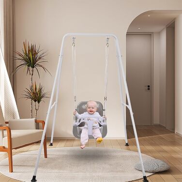 Дитяча гойдалка-шезлонґ 3-в-1 для дому та вулиці з металевим каркасом, сіра. Підходить для дітей від 6 місяців до 10 років