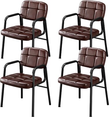 Крісла для вітальні Yaheetech - 4 шт. з підлокітниками та спинкою, штучна шкіра, коричневі, 58x60x85 см