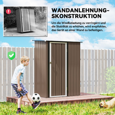 Сарай для інструментів 1,07 м² з похилим дахом, 142 x 84 x 189 см, з замком, для саду, сталевий, коричневий