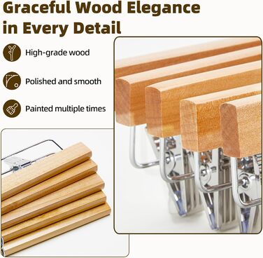 Дерев'яні вішалки для штанів та одягу HOUSE DAY з кліпсами, 25 шт. - білі, 35,5 см, поворотний гачок, економія місця