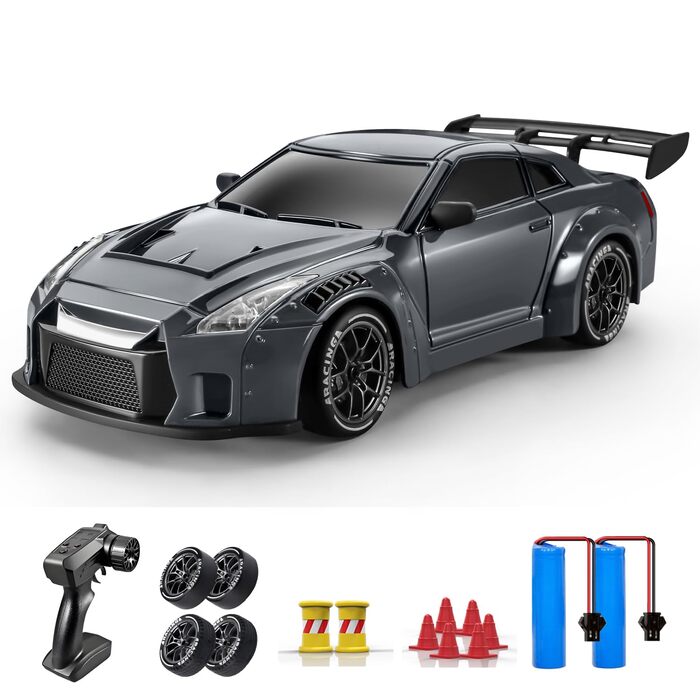 RC Drift Car ACAMMZAR 1:24, 4WD, 20 км/год, з LED підсвіткою, 2 акумулятори, для дітей та дорослих (S815 Сірий)