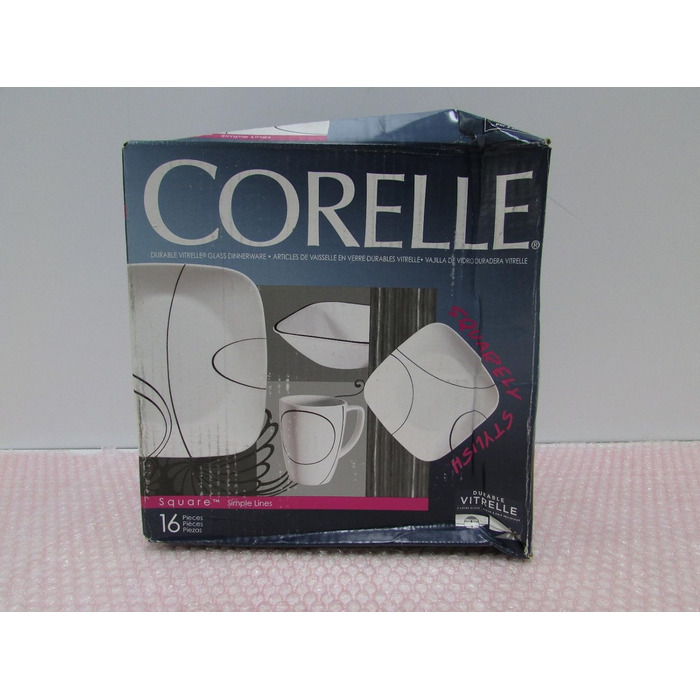 Набір посуду Corelle Simple Sketch, скло Vitrelle, 16 предметів, ударостійкий і ударостійкий, чорний