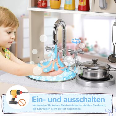 Дерев'яна дитяча кухня Mamizо з аксесуарами, 81x74x30 см, з підсвіткою та звуком, для дітей від 3 років, біло-блакитна