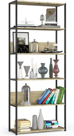 Стелаж AKORD з 6 полицями, 50 см, індустріальний стиль | Дерево/Метал | 192 x 80 x 32 см