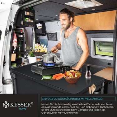 Кемпінгова кухня KESSER® з сумкою та набором посуду | Складаний шафка для кемпінгу | Алюмінієвий каркас | Похідна кухня | Кухонна коробка | Шафка для намету | Чорний/Чорний | Тип F6