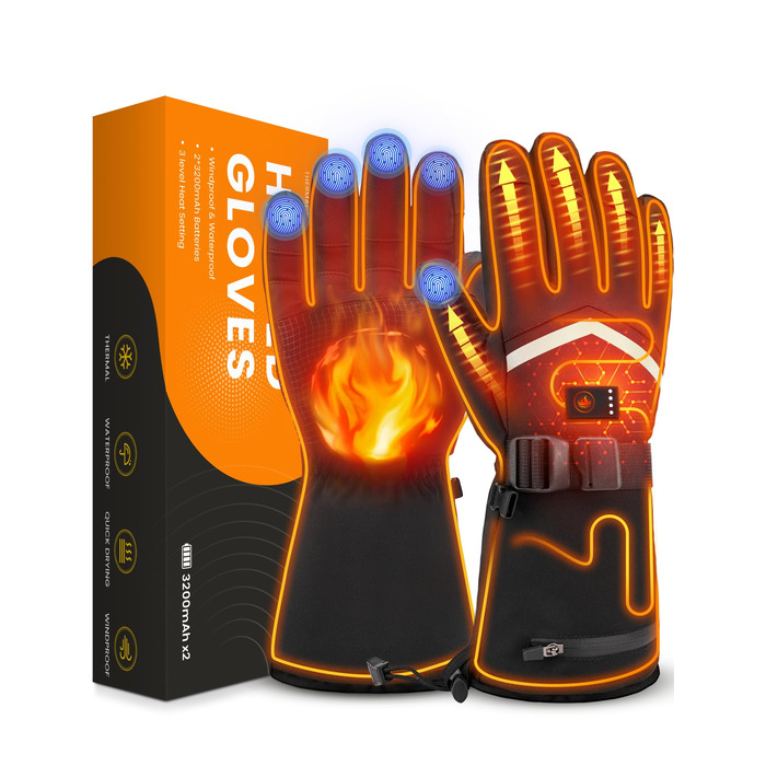 Гріючі рукавички для чоловіків та жінок, акумуляторні, 3200mAh, з підтримкою сенсорного екрану, водонепроникні та вітронепроникні, для катання на лижах, зимових пригод та роботи на відкритому повітрі, розмір XL