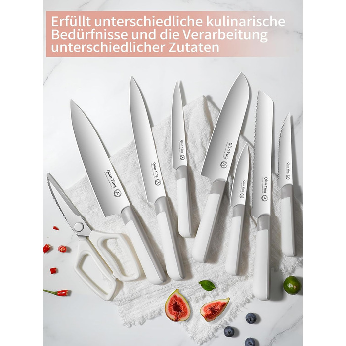 Набір кухонних ножів 14 предметів з бруском: кухонний набір, ніж для приготування їжі, подарунок для мами, білий